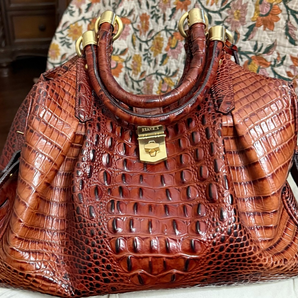 Brahmin Brown Crocodile-Embossed Satchel